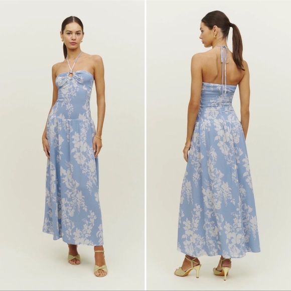 Reformation Dresses & Skirts - NWT Reformation Eleni Backless Halter Maxi Dress in Aliso Blue Floral